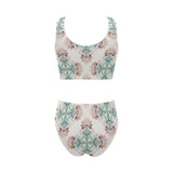 Square floral indian flower pattern Chest Bowknot High Waisted Bikini Swimsuit