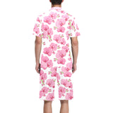 pink purple orchid pattern background Men's V-Neck Short Pajama Set