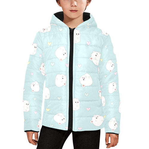 White cute hamsters heart pattern Kids' Boys' Girls' Padded Hooded Jacket