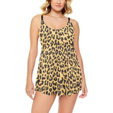 Leopard skin print Chest Sexy Pleated Two Piece Swim Dress