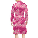 Beautiful dragonfly pink background Men's Long Sleeve Belted Night Robe