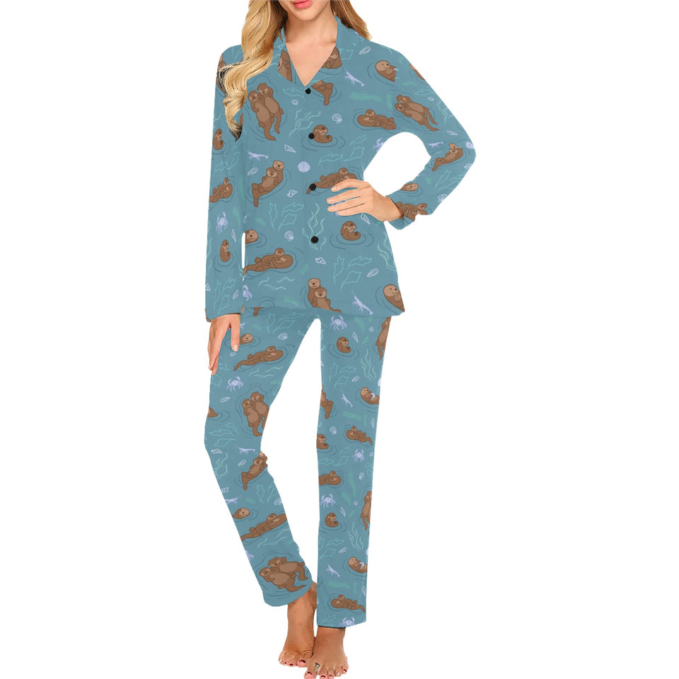 Sea otters pattern Women's Long Pajama Set