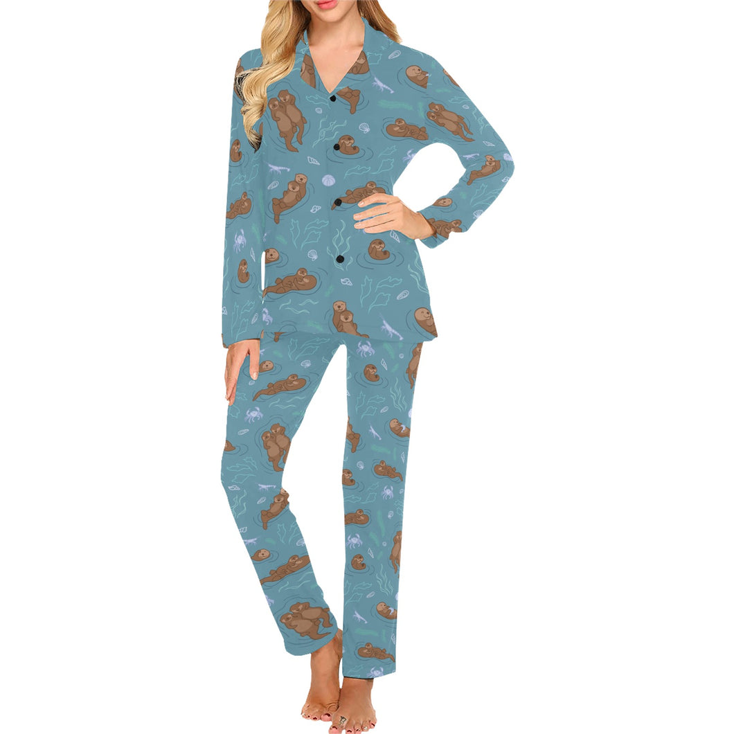 Sea otters pattern Women's Long Pajama Set