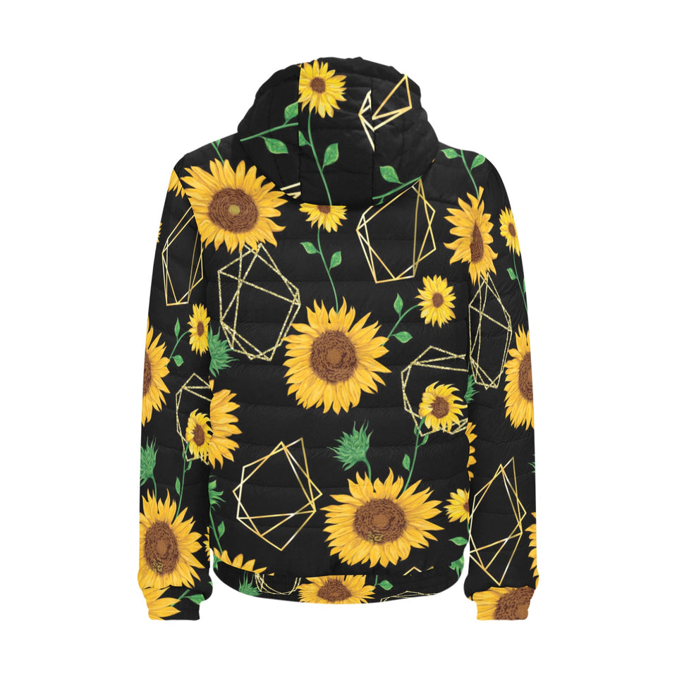 sunflower golden polygonal shapes Men's Padded Hooded Jacket