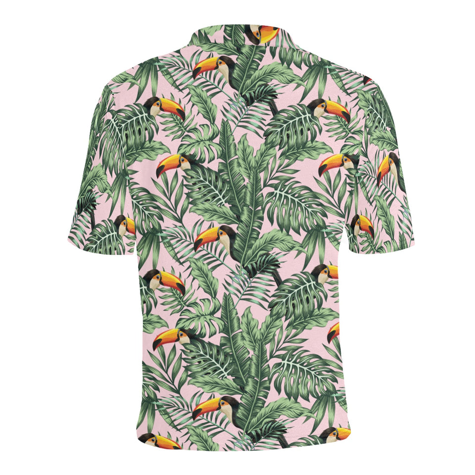 Toucan tropical green jungle palm pattern Men's All Over Print Polo Shirt