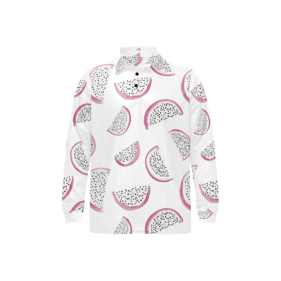 dragon fruit pattern Men's Long Sleeve Polo Shirt