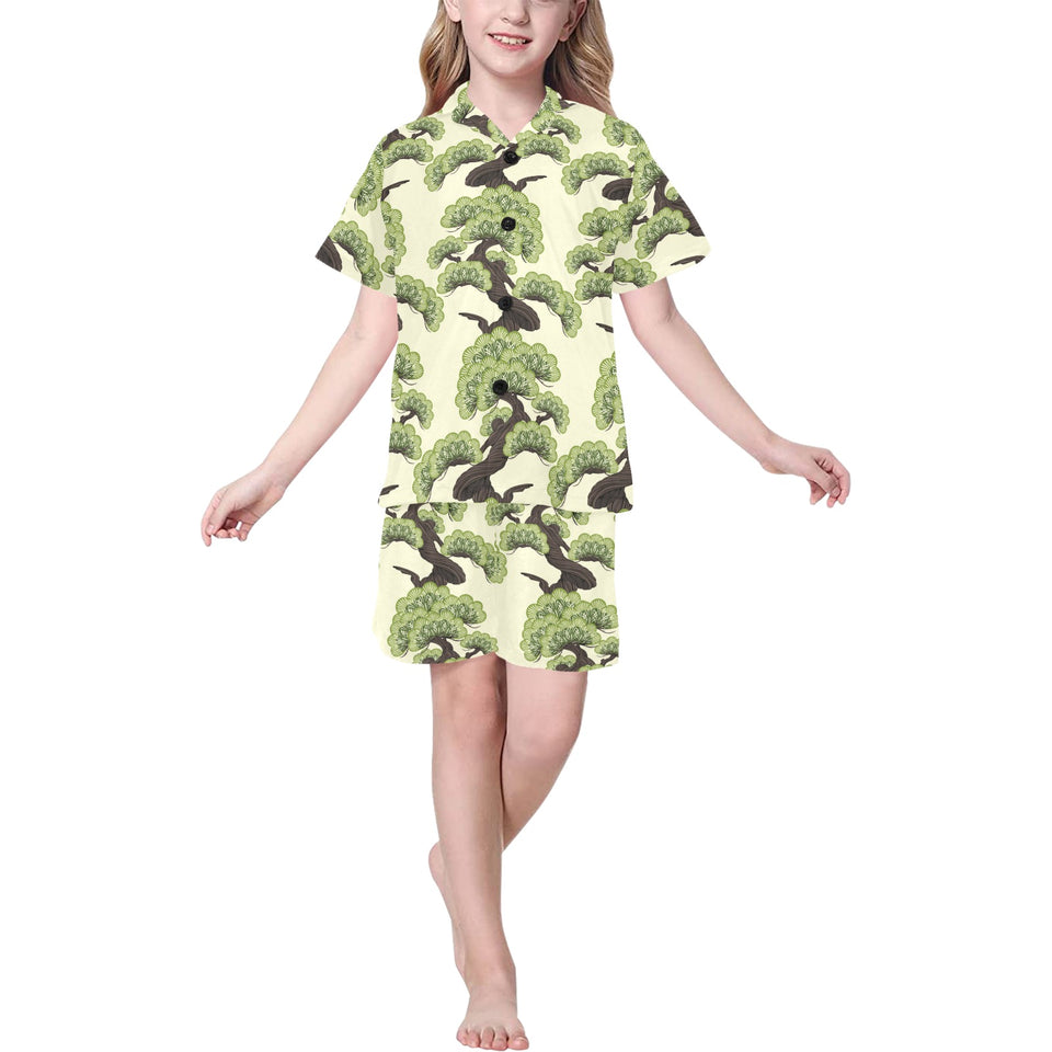 Bonsai pattern Kids' Boys' Girls' V-Neck Short Pajama Set