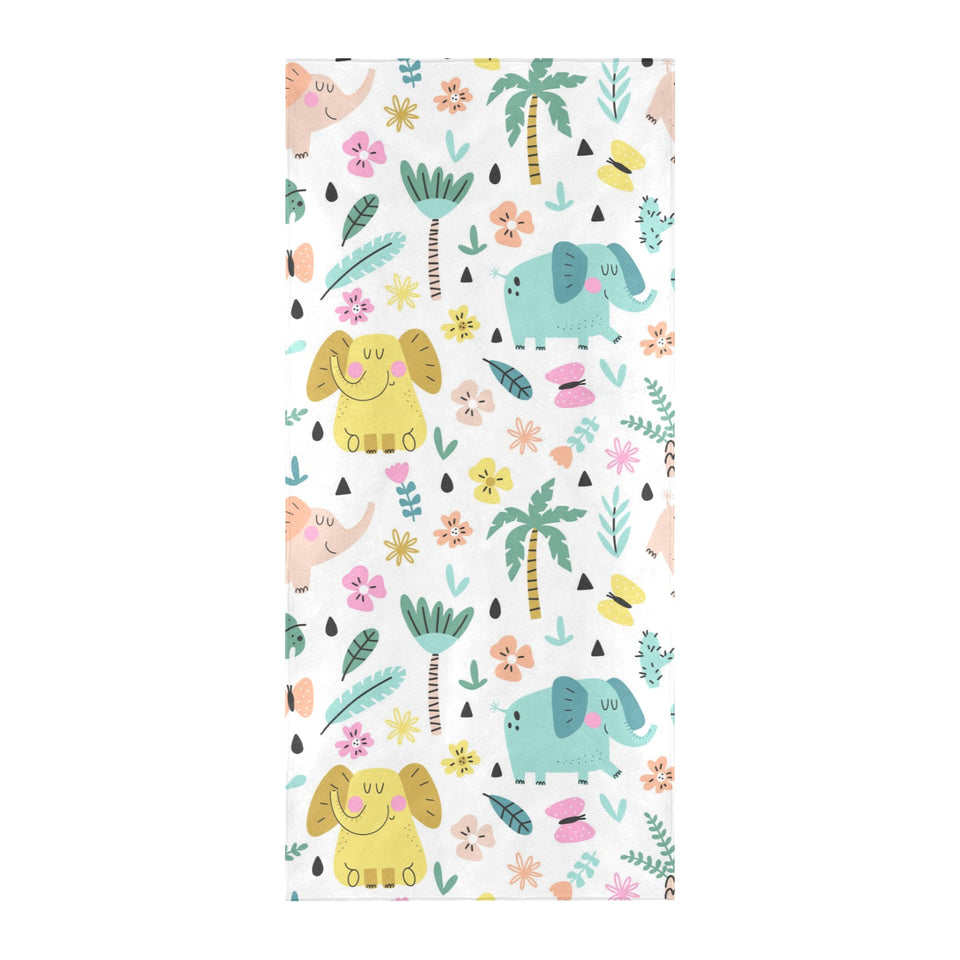 Cute elephants palm tree flower butterfly pattern Beach Towel