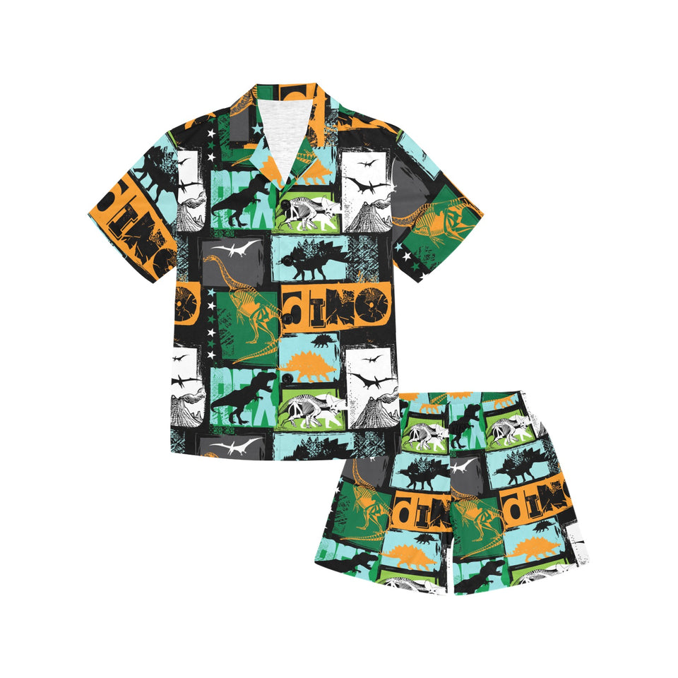 dinosaurs print pattern Kids' Boys' Girls' V-Neck Short Pajama Set