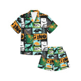 dinosaurs print pattern Kids' Boys' Girls' V-Neck Short Pajama Set