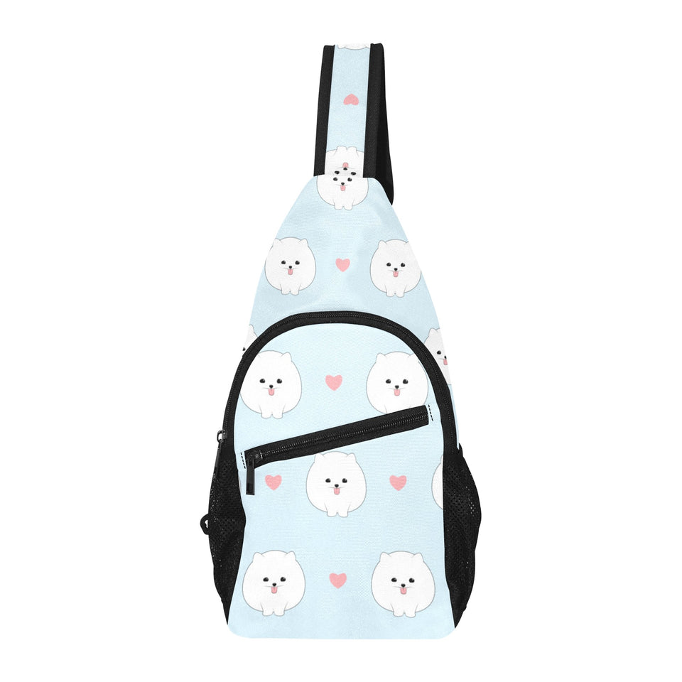 White cute pomeranian pattern All Over Print Chest Bag