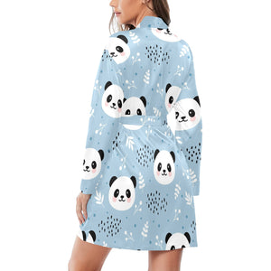 Cute panda pattern Women's Long Sleeve Belted Night Robe