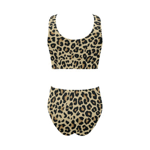 Leopard print design pattern Chest Bowknot High Waisted Bikini Swimsuit