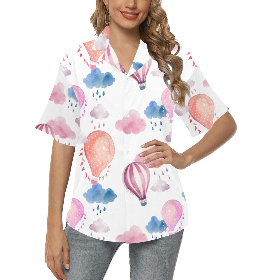 Watercolor air balloon cloud pattern Women's All Over Print Hawaiian Shirt