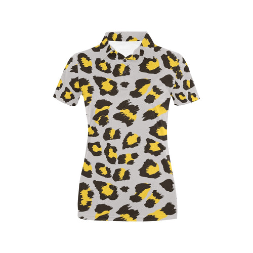 Gray Leopard print pattern Women's All Over Print Polo Shirt
