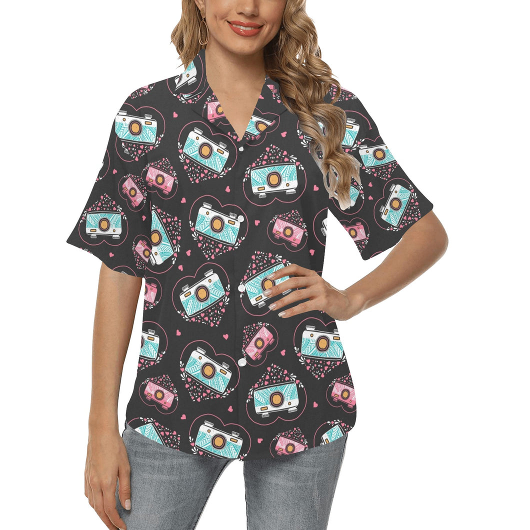 Camera Pattern Print Design 04 Women's All Over Print Hawaiian Shirt