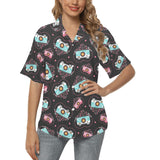 Camera Pattern Print Design 04 Women's All Over Print Hawaiian Shirt