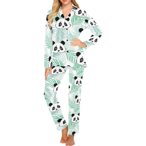 Panda pattern tropical leaves background Women's Long Pajama Set