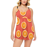 Oranges pattern red background Chest Sexy Pleated Two Piece Swim Dress