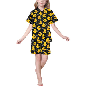 Duck Pattern Print Design 05 Kids' Boys' Girls' V-Neck Short Pajama Set