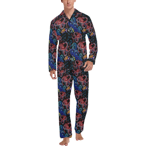 Octopus sea wave tropical fishe pattern Men's Long Pajama Set
