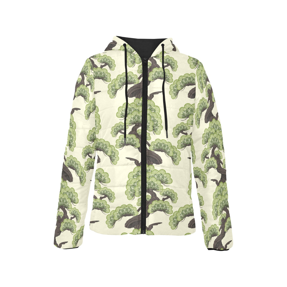 Bonsai pattern Women's Padded Hooded Jacket