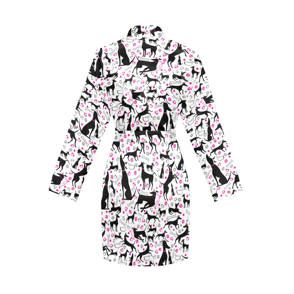 Greyhound Pattern Print Design 02 Women's Long Sleeve Belted Night Robe