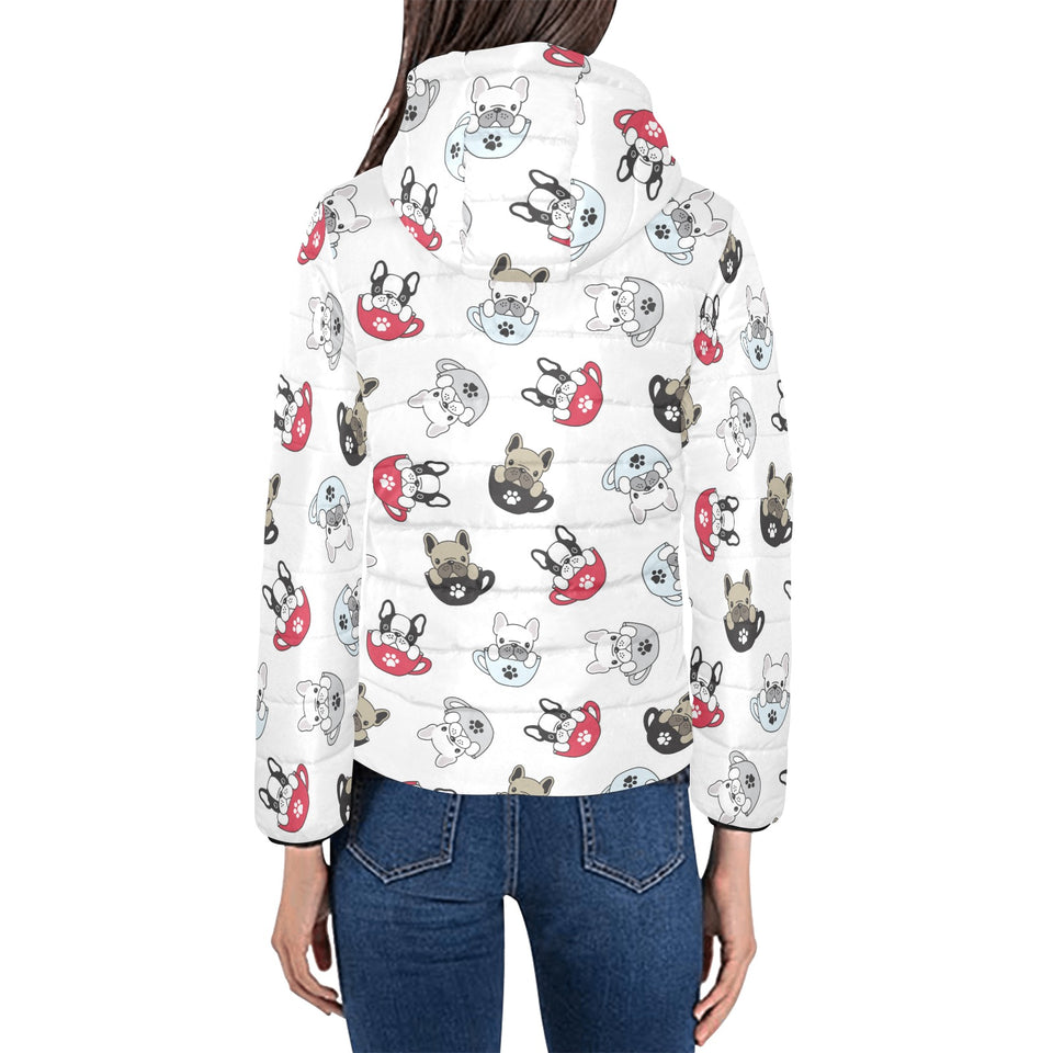 French bulldog cup paw pattern Women's Padded Hooded Jacket
