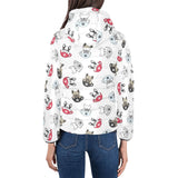 French bulldog cup paw pattern Women's Padded Hooded Jacket