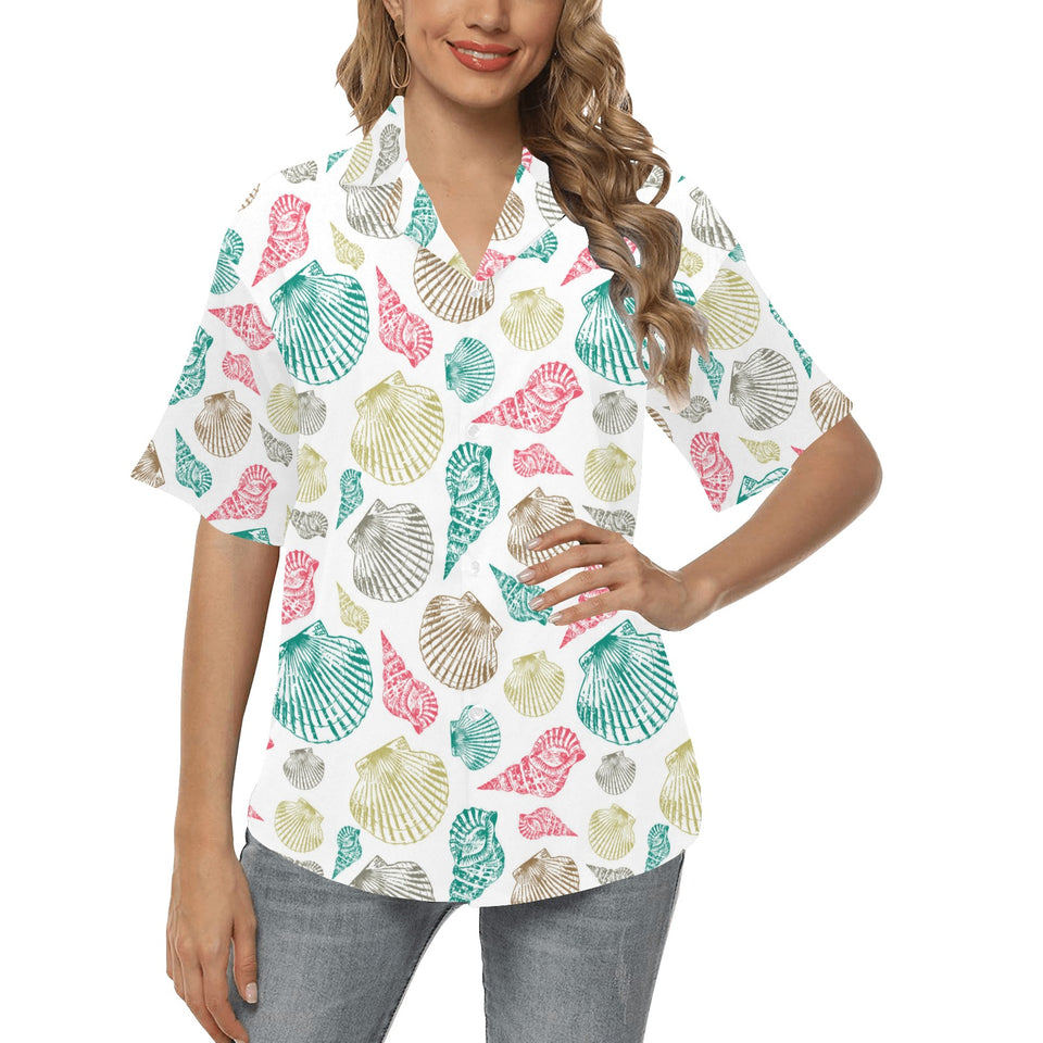 Colorful shell pattern Women's All Over Print Hawaiian Shirt