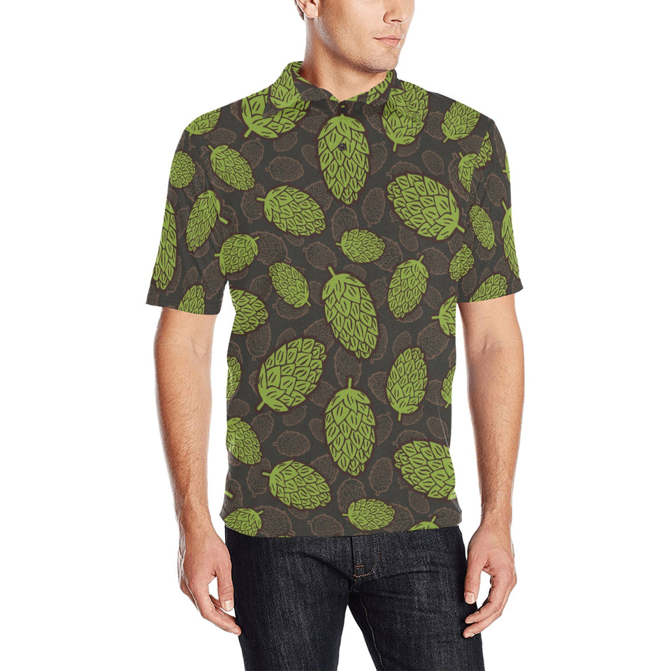Hop pattern black background Men's All Over Print Polo Shirt