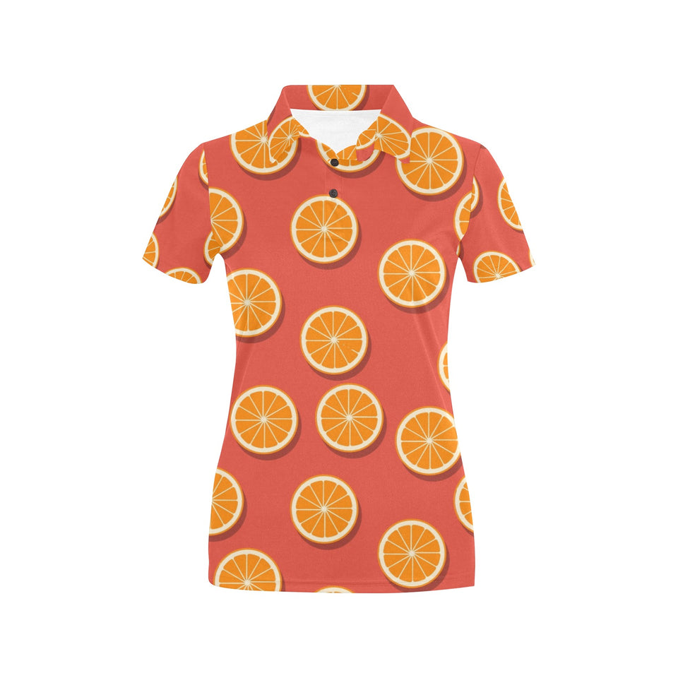 Oranges pattern red background Women's All Over Print Polo Shirt