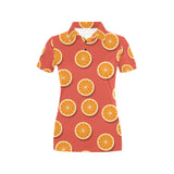 Oranges pattern red background Women's All Over Print Polo Shirt