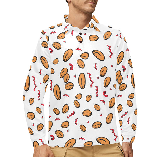 peanuts pattern background Men's Long Sleeve Polo Shirt