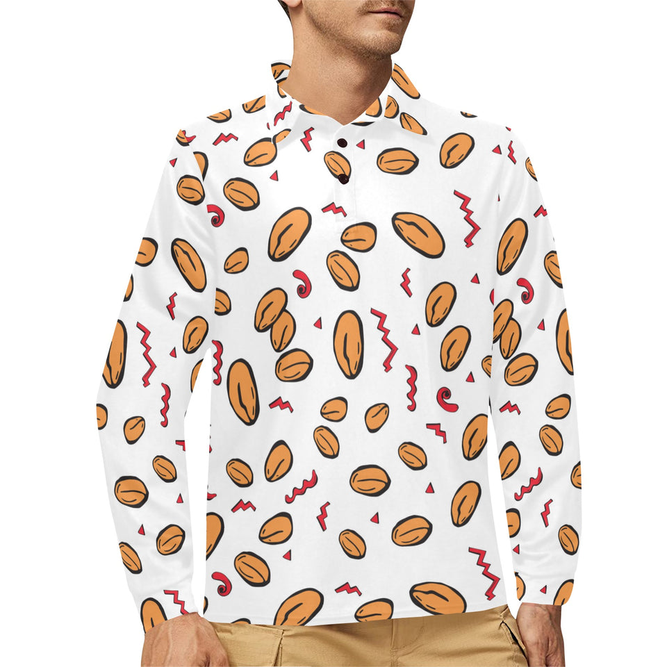 peanuts pattern background Men's Long Sleeve Polo Shirt