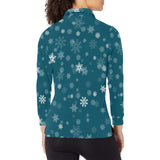 Snowflake pattern dark background Women's Long Sleeve Polo Shirt