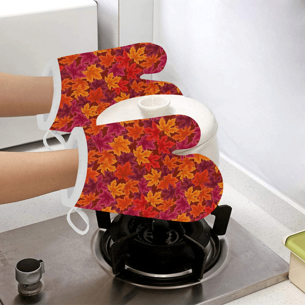 Autumn maple leaf pattern Heat Resistant Oven Mitts