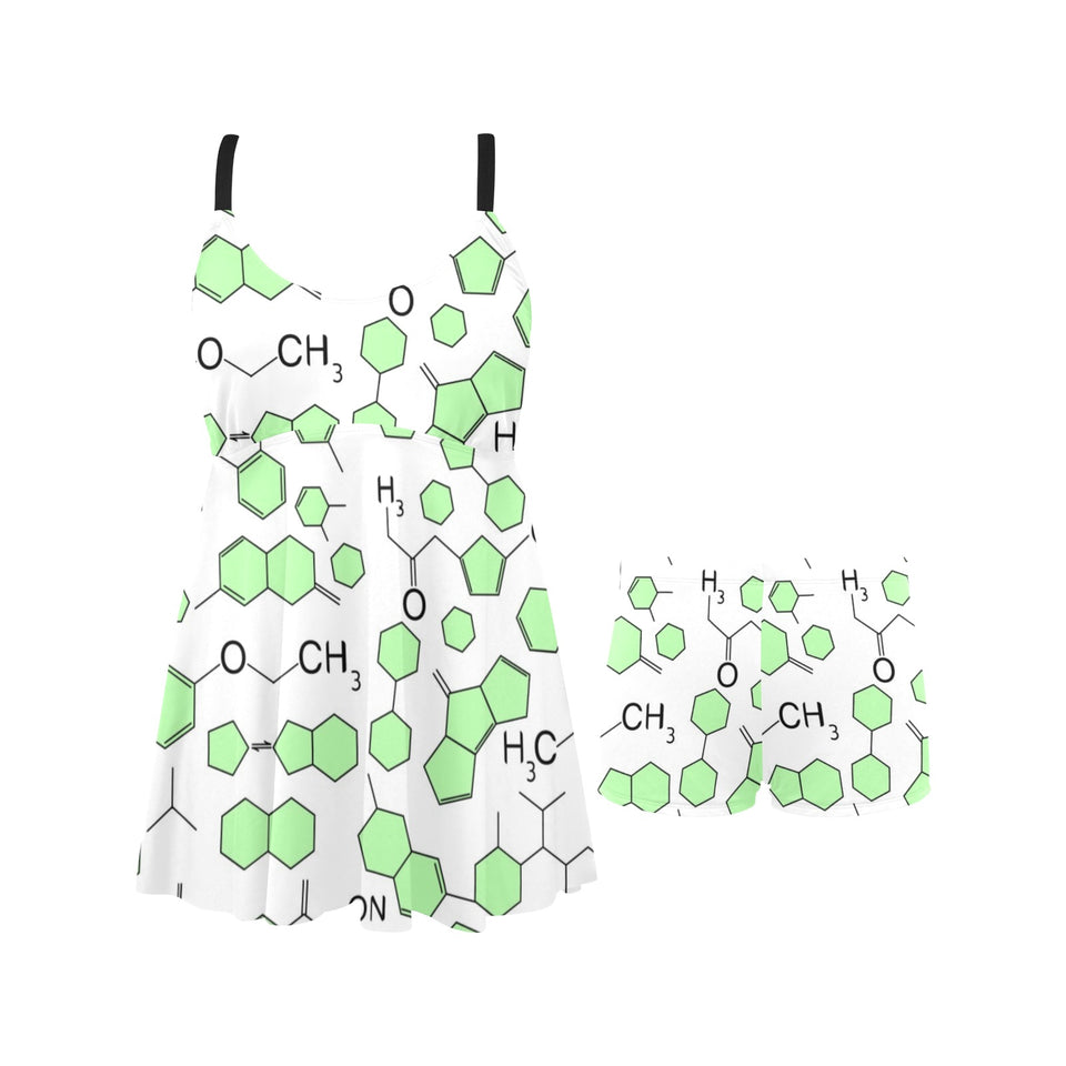 Chemistry Periodic Table Pattern Print Design 03 Chest Sexy Pleated Two Piece Swim Dress
