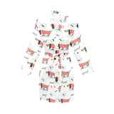 Cute dachshund bone pattern Women's Long Sleeve Belted Night Robe