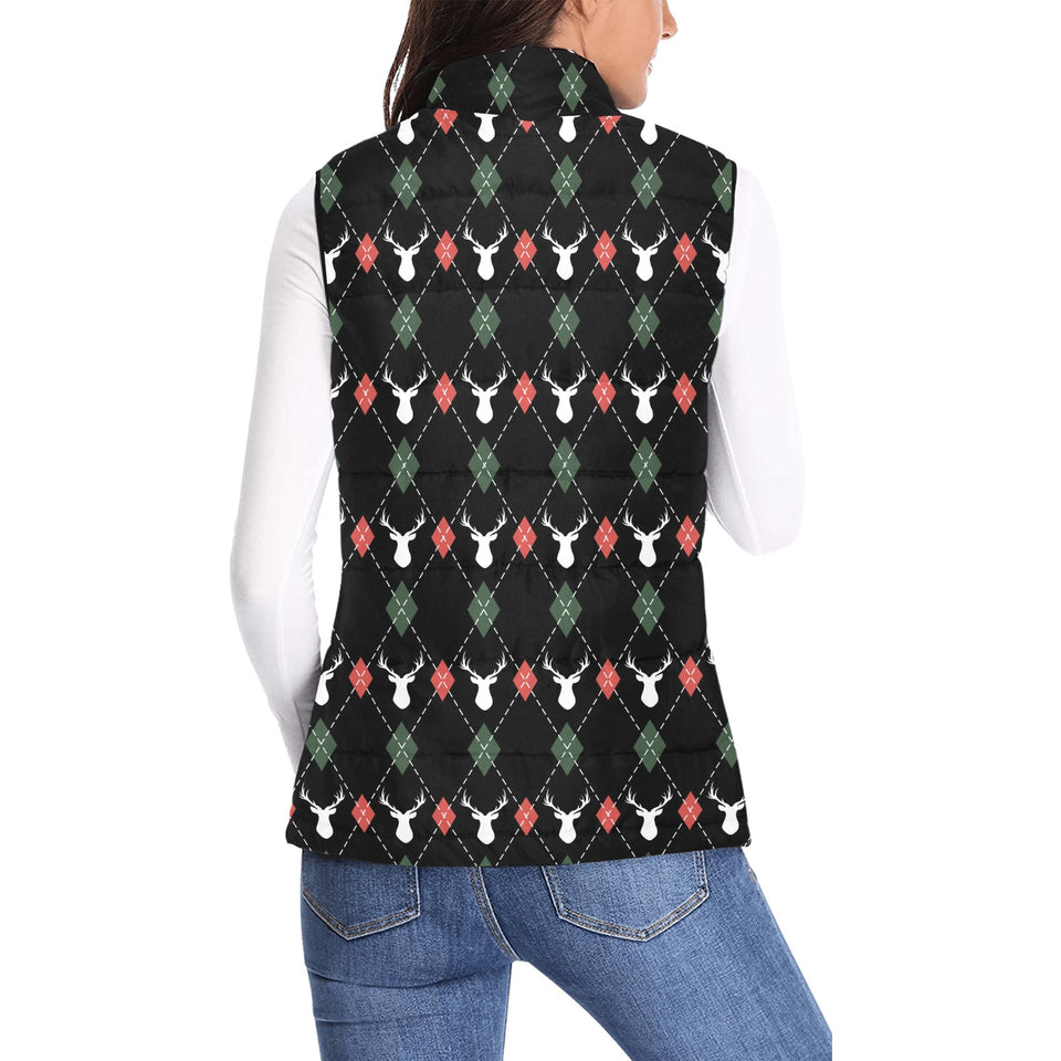 Deer Christmas new year pattern argyle Women's Padded Vest