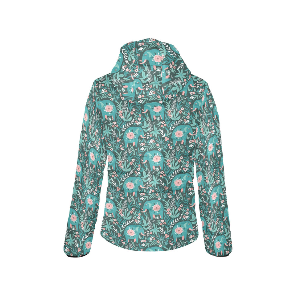 Elephants jungle pattern Women's Padded Hooded Jacket