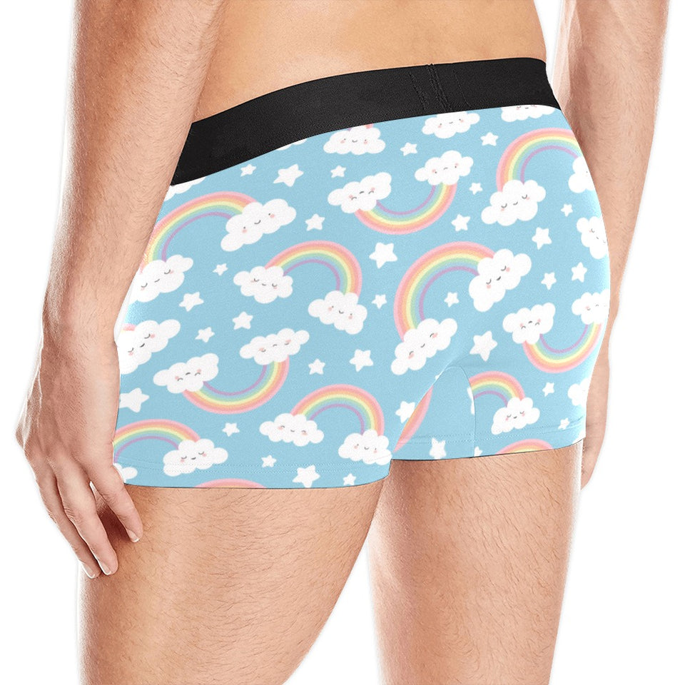 Cute rainbow clound star pattern blue background Men's All Over Print Boxer Briefs Men's Underwear