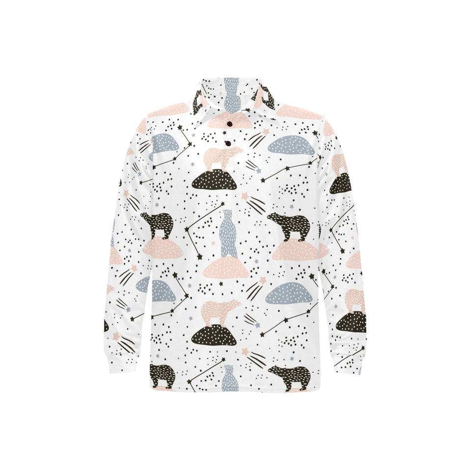 Polar bears star poka dot pattern Men's Long Sleeve Polo Shirt
