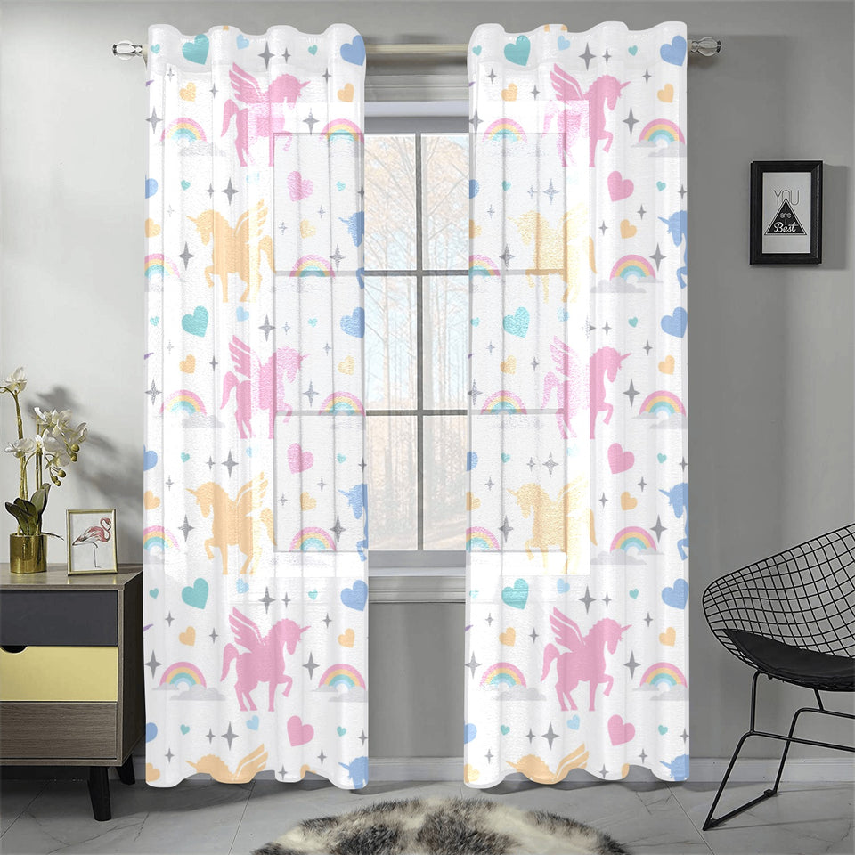 colorful unicorn rainbow heart pattern Gauze Curtain