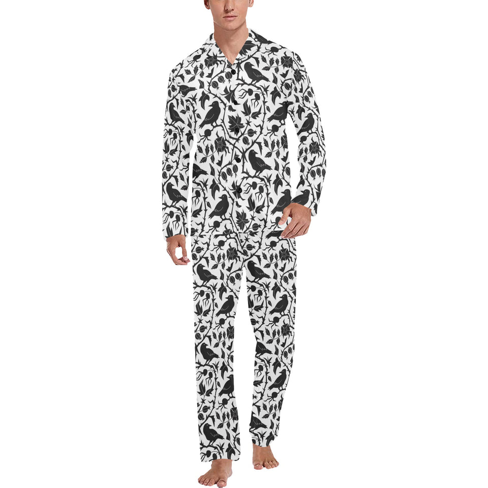 Crow dark floral pattern Men's Long Pajama Set