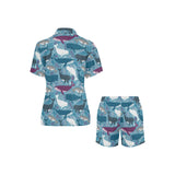 Whale design pattern Women's V-Neck Short Pajama Set