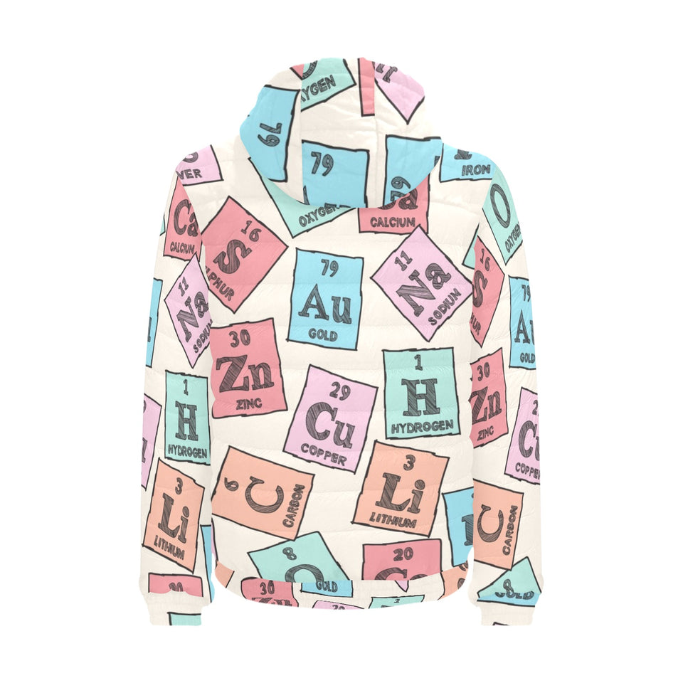 Chemistry Periodic Table Pattern Print Design 02 Men's Padded Hooded Jacket