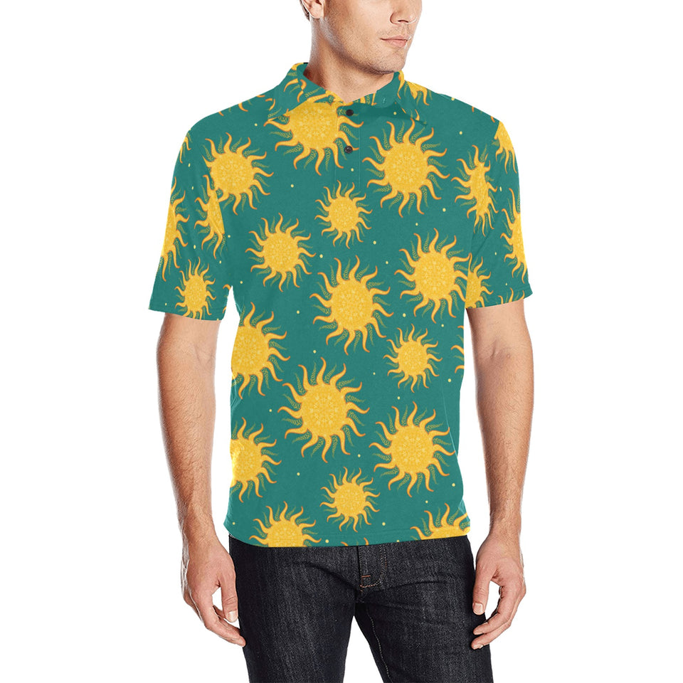 Sun green background Men's All Over Print Polo Shirt