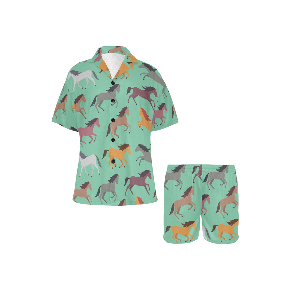 Colorful horses pattern Women's V-Neck Short Pajama Set