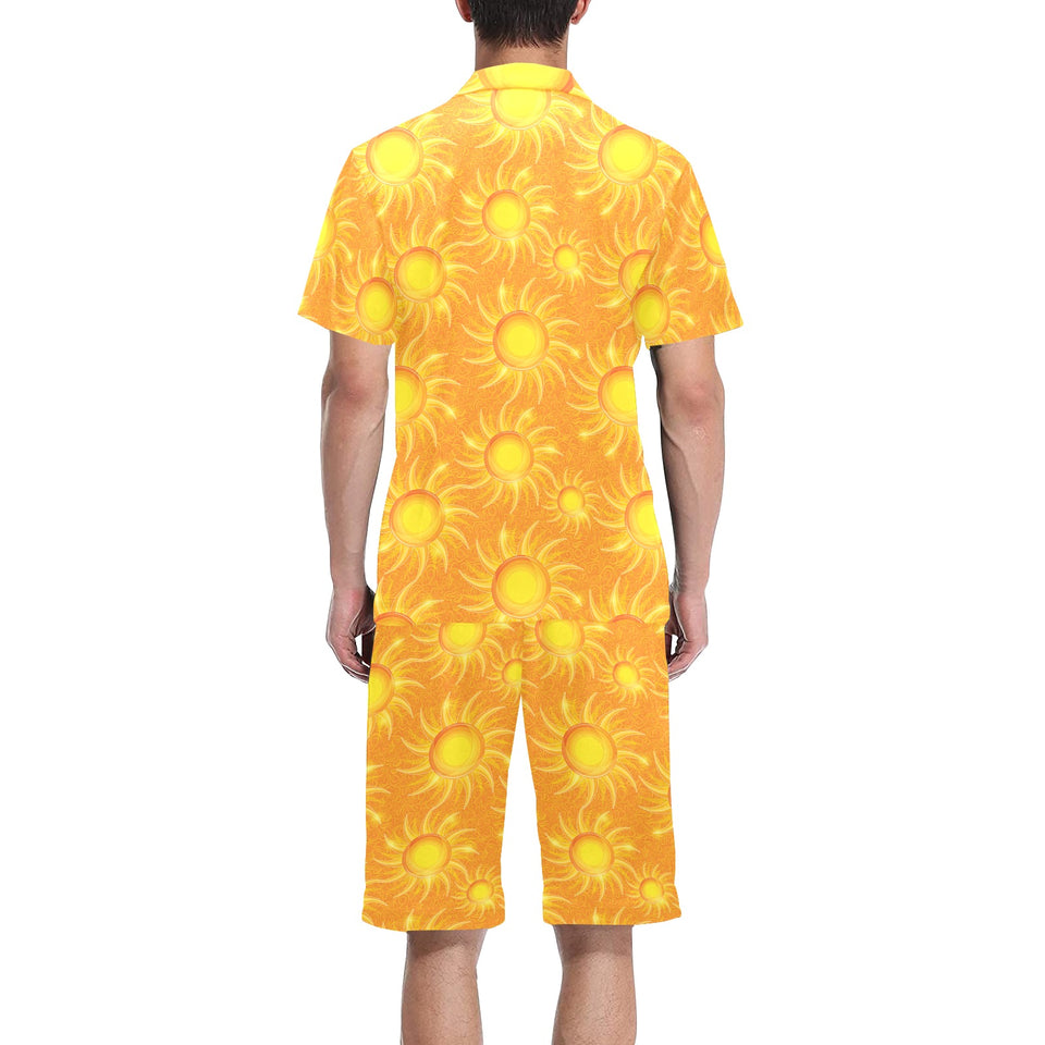 Sun orange background Men's V-Neck Short Pajama Set